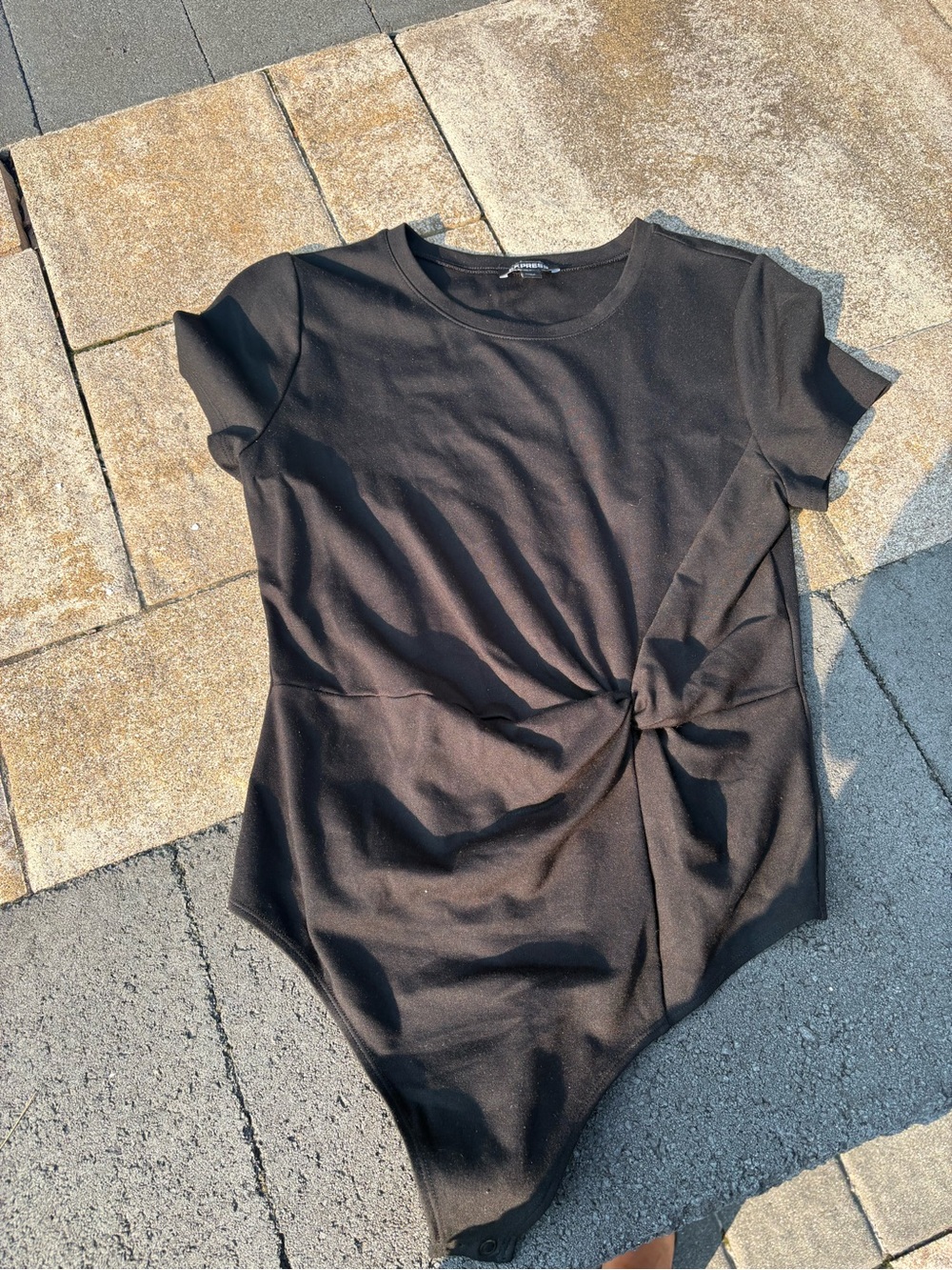 Express Black Twist-Front Short Sleeve Bodysuit